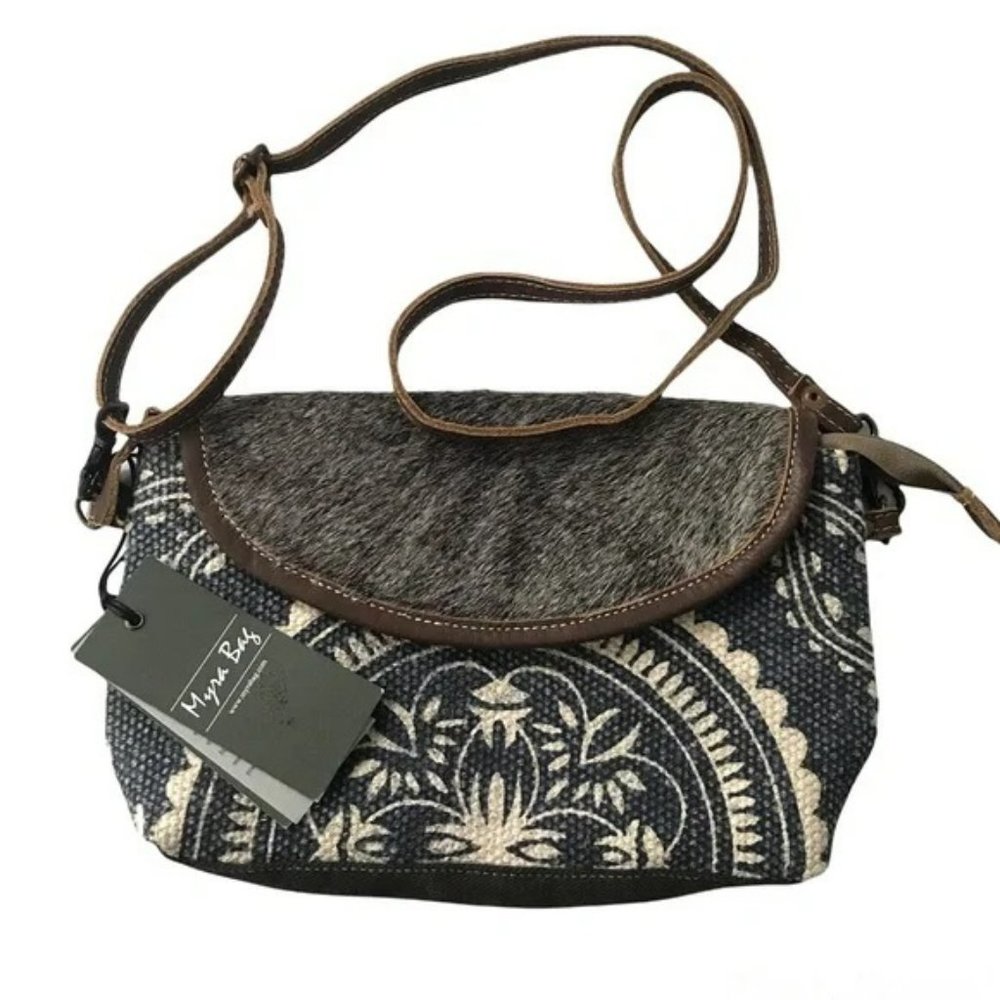 Myra Ancient Arch Small Crossbody Bag Leather Hide Rug New